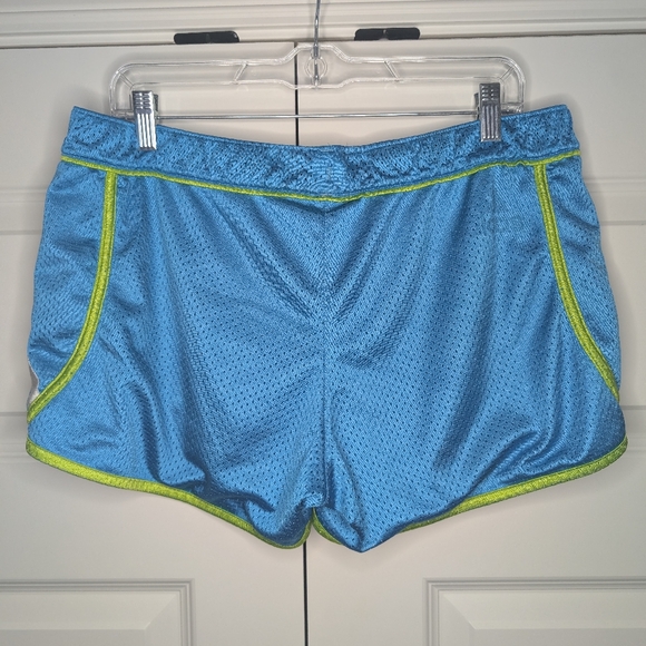 Adidas Women Size Large Athletic Shorts Blue with Green and White Stripes - Picture 2 of 11